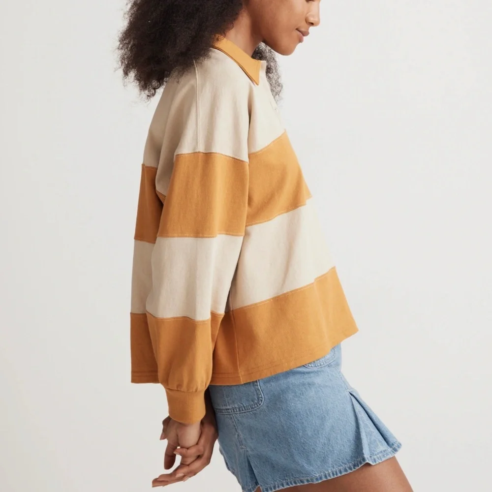 Madewell Striped Rugby Polo Shirt Amber Gold Size M - Picture 10 of 11